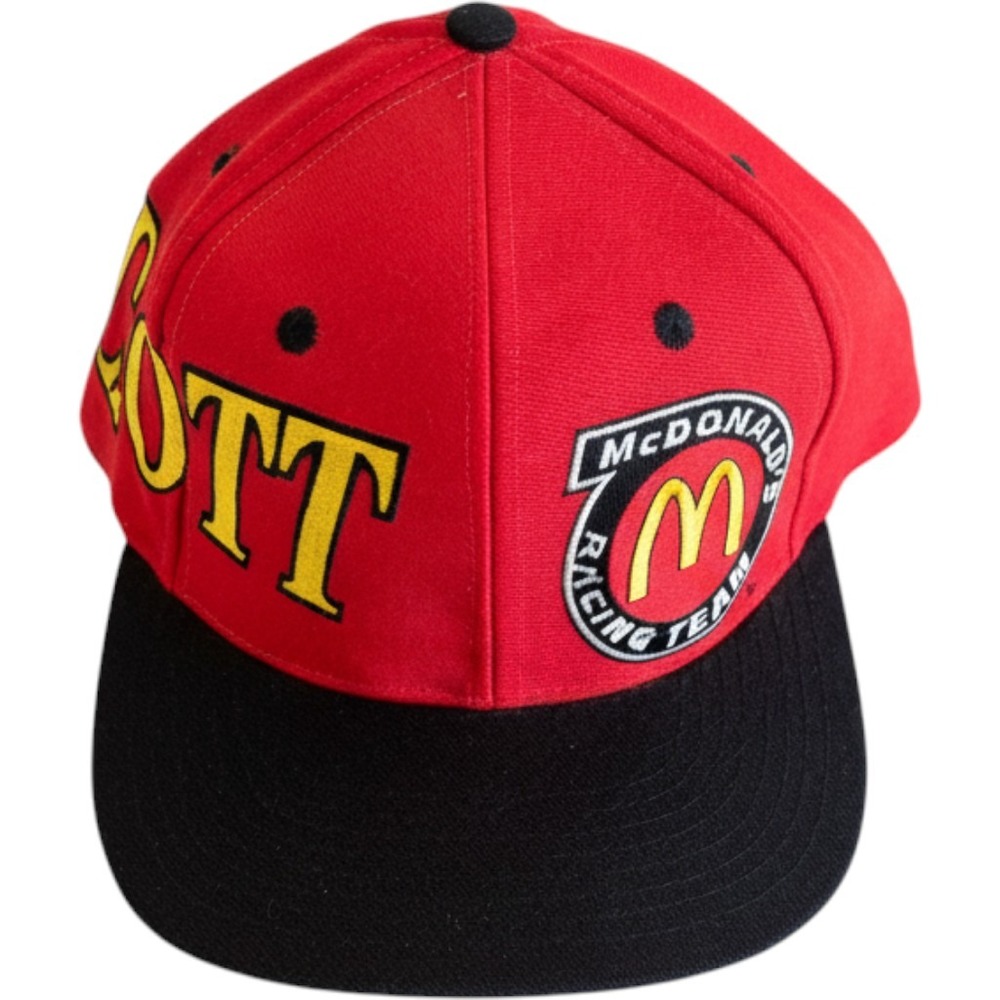 Vintage 1995 Bill Elliott McDonalds Racing Team Snapback Hat Kudzu Red Black